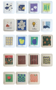 Detailed grid showing 19 various cartoon patterns on wood pulp cotton cleaning cloths