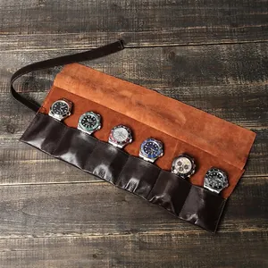 Custodia Porta Orologi in Pelle Cerata Vintage Rotolo Portatile con Scomparti Multipli per Viaggio Organizzatore Orologi Uomo