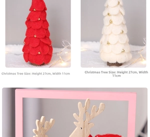 Detail of red and cream wool felt Christmas trees and wooden reindeer, size 27x11cm