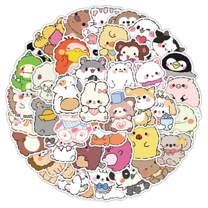 Close-up of cute cartoon animal stickers featuring panda, rabbit and koala designs