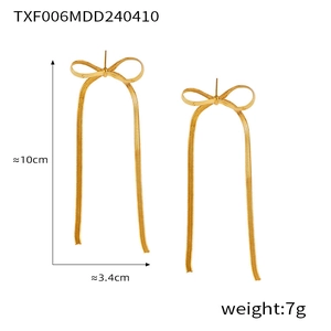 Orecchini a fiocco dorati con catene a serpente, altezza 10cm e larghezza 3,4cm