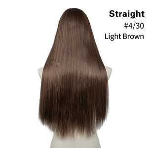 Detailed back view of long straight light brown synthetic hair extension in shade #4/30
