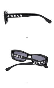 Detail view of side and back angles showing rhinestone embellishments on black sunglasses