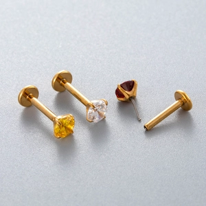 Titanium piercing stud with colored zircon stones for labret ear cartilage jewelry set