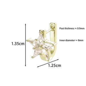 Elegant gold five-pointed star hoop earrings inlaid with sparkling kite-cut zircon stones