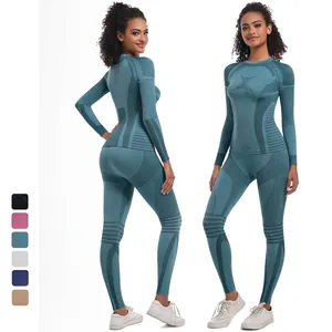 Seamless Nylon Spandex Yoga Clothing For Women Long Sleeve Top And High Waist Leggings Breathable Body Shaping Athletic