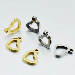 Pack of 6 minimalist hollow heart pendants in gold and silver stainless steel finishes