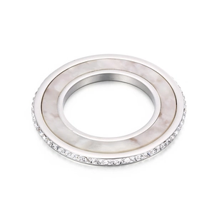 Bague élégante en acier inoxydable avec insert en coquillage blanc et halo de zircon