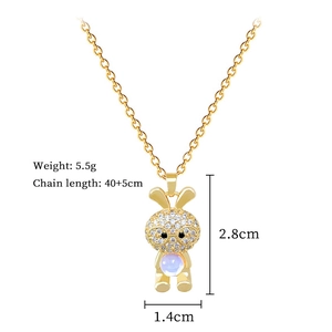 Detailed specs of rabbit pendant necklace with crystal inlay and 40+5cm chain length