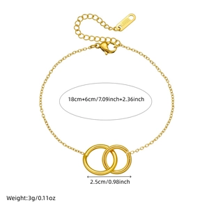 Minimalist gold-plated stainless steel interlocking double ring chain bracelet for women