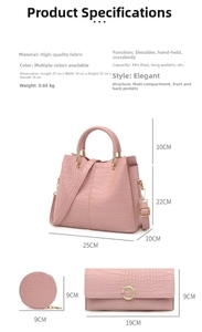 Detailed size specifications for pink crocodile embossed handbag set with measurements