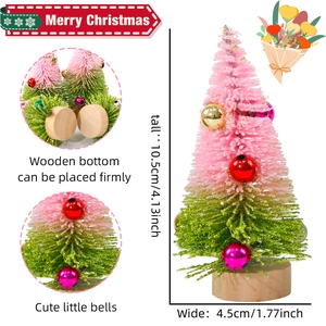 Miniature gradient Christmas tree with colorful bells and a natural wooden base decor