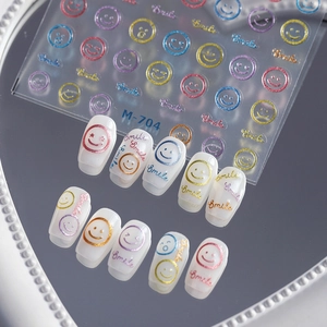 Minimalist colorful smile face nail stickers set with embossed M-704 3D art design