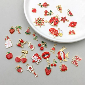 Mixed set of red and gold fruit charms including cherry and strawberry for DIY jewelry