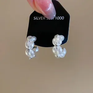 Elegante S925 Silber C-Form Perlenohrringe mit Kristallen im Vintage-Stil für Damen