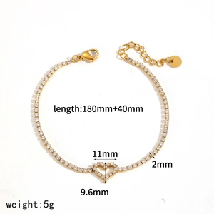Diagramme technique détaillé montrant les tailles et poids du bracelet cœur en or 18 carats
