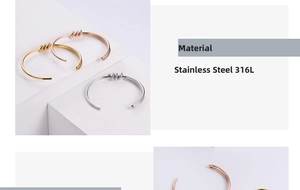 Detailed macro view of 316L stainless steel knotted bracelets in gold, silver and rose gold