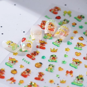 3D Relief Nagelsticker Cartoon Schlange Jahr Glück Muster Süße Geprägte Selbstklebende Nagelkunst Abziehbilder DIY Maniküre Dekoration