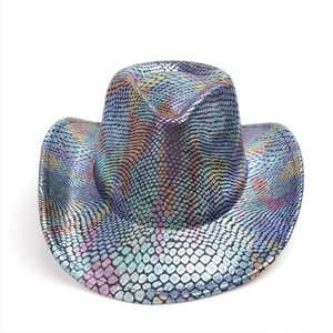 Metallic holographic fish scale cowboy hat with colorful sequins for party costume