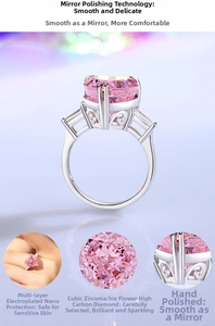 Close-up of heart-shaped pink carbon diamond ring with 8A zircon and prong setting