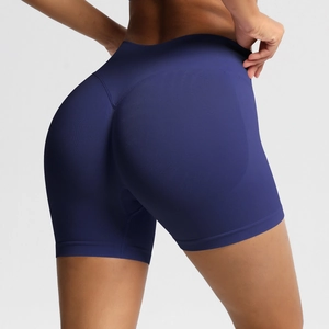 Vue arrière du short de yoga sans couture taille haute avec effet galbant bleu marine