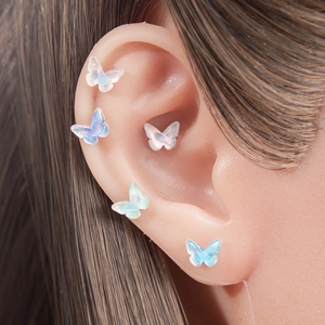 Boucles d'oreilles papillon irisées en acier titane pour femmes cartilage
