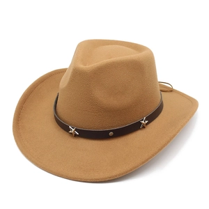 Western style camel felt cowboy hat with vintage silver star studs and leather band