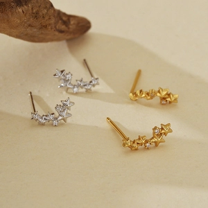Sparkling S925 sterling silver star stud earrings with zircon in gold and silver finish