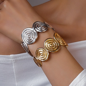 Fashionable hollow spiral geometric open cuff bracelet set in gold and silver finish