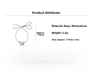 Detailed size specifications for the rhinestone butterfly choker necklace measuring 114cm