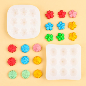 Moules en silicone à 9 cavités pour fleurs et étoiles avec décorations de gâteau colorées