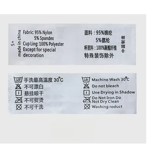 Detail shot of care labels showing 95% Nylon fabric and washing instructions for velvet bra