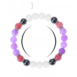 8mm natural purple crystal and strawberry quartz beaded yoga bracelet for anxiety and stress