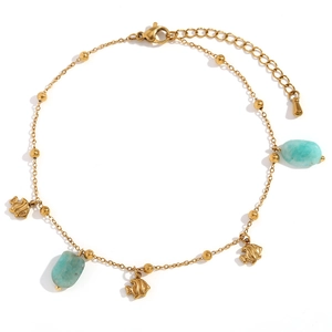 18K gold plated stainless steel anklet with blue amazonite stone and fish charm
