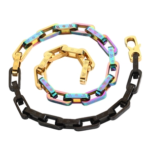Hip Hop Stainless Steel Bracelet And Necklace Rainbow Black Gold Geometric Square Link Chain Jewelry Men Women