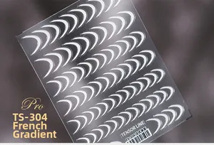 Close-up of TS-304 French manicure stickers for creating white gradient nail designs