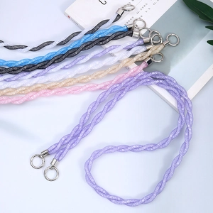 Double Braided Rhinestone Phone Lanyard Mesh Tube Crossbody Bag Strap Replacement Sparkling Anti-Lost Keychain Hanging Decoration