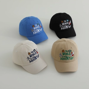 Embroidered cotton baseball caps for kids in blue, black, beige and khaki colors