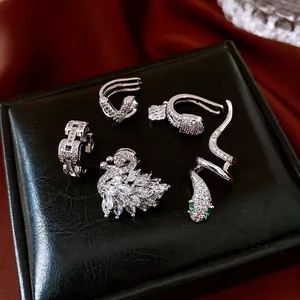 Sparkling Cubic Zirconia Swan Ear Cuff Non Pierced Clip On Copper Jewelry Elegant Luxury Animal Ear Bone Clip For Women