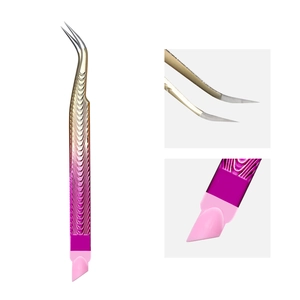 Macro detail of high-precision curved nail tweezers with anti-slip engraved handle
