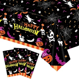 Halloween Party Tableware Tablecloth Paper Plates Cups Napkins Plastic Knives Forks Spoons Pumpkin Witch Skull Pattern Disposable
