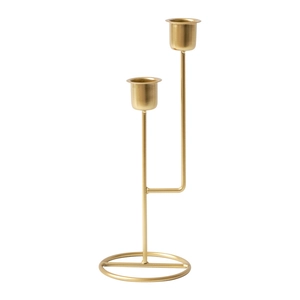 Modern minimalist double-head gold metal candle holder with a round base for table decor