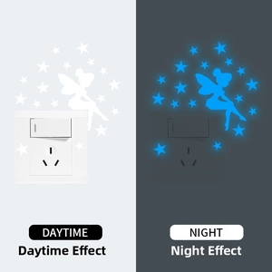 Luminous wall sticker showing fairy and stars with day and night glow effect