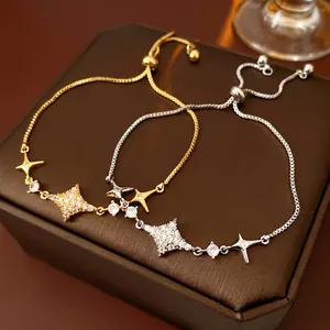 Starburst Pendant Bracelet Copper Zirconia Adjustable Slide Chain Minimalist Light Luxury Elegant Women Jewelry