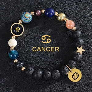 Solar System Planets Zodiac Beaded Bracelet Natural Stone Lava Rock Blue Sandstone Constellation Charm Jewelry Unisex