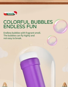 Macro shot of purple bubble water bottle with non-slip cap and durable fragrant liquid