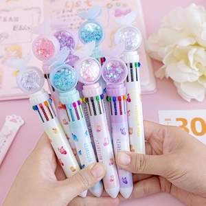 Butterfly Multicolor Retractable Ballpoint Pen Plastic Writing Stationery Cute Sequin Shaker Topper Student Handbook Tool