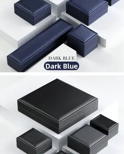 Deep blue brushed PU leather jewelry gift boxes for rings and necklaces on display