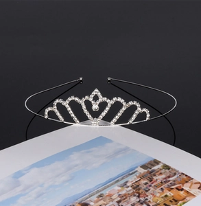 Detailed view of bridal crown with sparkling rhinestones and silver metal claw chain