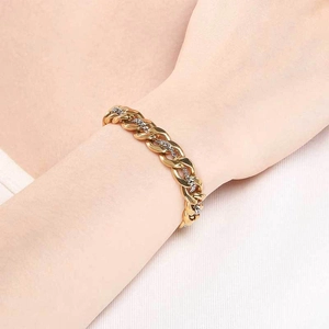 Chunky cuban link chain bracelet in two-tone gold and silver finish for men and women